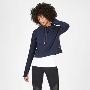 SWEATY BETTY Escape Luxe Fleece Cropped Hoody Navy SIze Small EUC